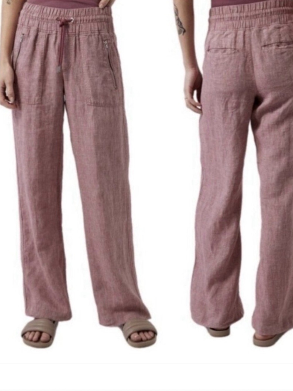 Athleta Wide Leg Linen-Blend Pants. Dusty Rose. Size 10